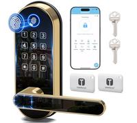 Bluetooth Fingerprint Smart Lock with Handle & Keypad - Fits Most US Doors, DIY Install, Keyless Entry: Code, FOB, Auto-Lock. Ideal for Home, Airbnb, Rental, Kids, Seniors. Alexa & Google Compatible