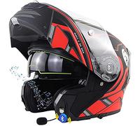 Bluetooth Flip Up Front Motorbike Motorcycle Helmet Dual Visor Modular Full Face Helmet DOT/ECE Approved Cruiser Street Bike Crash Helmet Ventilated Noise Reduction Large Helmet Black Red,XXL