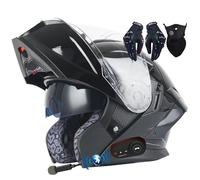 Bluetooth Flip-up Modular Motorcycle Helmet ECE Approved Motorbike Front Helmet Anti-fog Visor Tinted Motorbike Helmets Racing Crash Karting Full Face Motorbike Helmets XXL