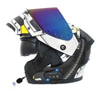 Bluetooth Flip-Up Motorbike Helmets Modular Full Face Motorcycle Helmet with Double Visor ECEDOT Approved Flip Up Front Scooter Helmet Unisex with Speaker and Microphone Z-7,M:57-58CM