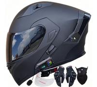 Bluetooth Flip-Up Motorcycle Helmet ECE R22.06 DOT | Dual Tinted Sun Visor, Clear Anti-Fog Visor, Bluetooth Headset, Pinlock Ready Reduce Noise Gloves Face Mask