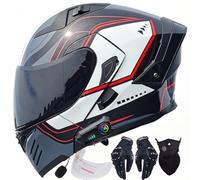 Bluetooth Flip-Up Motorcycle Helmet ECE R22.06 DOT | Dual Tinted Sun Visor, Clear Anti-Fog Visor, Bluetooth Headset, Pinlock Ready Reduce Noise Gloves Face Mask
