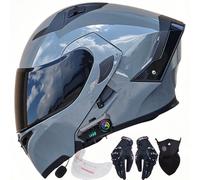 Bluetooth Flip-Up Motorcycle Helmet ECE R22.06 DOT | Dual Tinted Sun Visor, Clear Anti-Fog Visor, Bluetooth Headset, Pinlock Ready Reduce Noise Gloves Face Mask