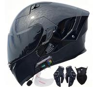 Bluetooth Flip-Up Motorcycle Helmet ECE R22.06 DOT | Dual Tinted Sun Visor, Clear Anti-Fog Visor, Bluetooth Headset, Pinlock Ready Reduce Noise Gloves Face Mask