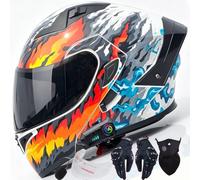 Bluetooth Flip-Up Motorcycle Helmet ECE R22.06 DOT | Dual Tinted Sun Visor, Clear Anti-Fog Visor, Bluetooth Headset, Pinlock Ready Reduce Noise Gloves Face Mask