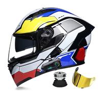 Bluetooth Flip Up Motorcycle Motorbike Bike Crash Helmets with Drop-Down Sun Visor Helmet ECE 22.06 Approved Unisex Adult Racing Touring Cruising Bike Wear 4,XL/(61~62cm)