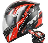 Bluetooth Flip Up Motorcycle Motorbike Bike Motorcycle Crash Helmets with Drop-Down Sun Visor Helmet ECE 22.06 Approved Unisex Adult Racing Touring Cruising Bike Wear 8,M/(57~58cm)