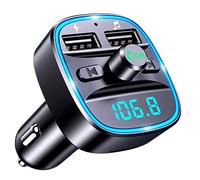 Bluetooth FM Transmitter for Car - Dual USB Fast Charger, Wireless Hands-Free Calling, Bass Boost Sound, LED Display, Music Playback, Universal 12V/24V Car Adapter