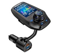 Bluetooth FM Transmitter in-Car Wireless Radio Adapter Kit W 1.8" Color Display Hands-Free Call AUX in/Out SD/TF Card USB Charger QC3.0 for All Smartphones Audio Players - RM100 Black