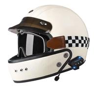 Bluetooth Full-Face Motorbike Helmets ECEDOT Approved Retro Large Crash Motorcycle Helmet with Goggles Leather Motocross Helmets with Speaker and Microphone Four Seasons H,M:57-58CM
