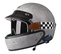 Bluetooth Full-Face Motorbike Helmets ECEDOT Approved Retro Large Crash Motorcycle Helmet with Goggles Leather Motocross Helmets with Speaker and Microphone Four Seasons F,XXL:63-64CM