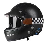 Bluetooth Full-Face Motorbike Helmets ECEDOT Approved Retro Large Crash Motorcycle Helmet with Goggles Leather Motocross Helmets with Speaker and Microphone Four Seasons D,XXL:63-64CM
