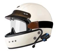 Bluetooth Full-Face Motorbike Helmets ECEDOT Approved Retro Large Crash Motorcycle Helmet with Goggles Leather Motocross Helmets with Speaker and Microphone Four Seasons I,XL:61-62CM