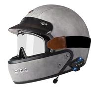 Bluetooth Full-Face Motorbike Helmets ECEDOT Approved Retro Large Crash Motorcycle Helmet with Goggles Leather Motocross Helmets with Speaker and Microphone Four Seasons G,L:59-60CM