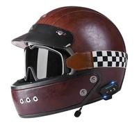 Bluetooth Full-Face Motorbike Helmets ECEDOT Approved Retro Large Crash Motorcycle Helmet with Goggles Leather Motocross Helmets with Speaker and Microphone Four Seasons J,M:57-58CM