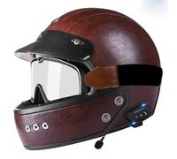 Bluetooth Full-Face Motorbike Helmets ECEDOT Approved Retro Large Crash Motorcycle Helmet with Goggles Leather Motocross Helmets with Speaker and Microphone Four Seasons K,XL:61-62CM