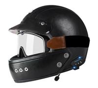 Bluetooth Full-Face Motorbike Helmets ECEDOT Approved Retro Large Crash Motorcycle Helmet with Goggles Leather Motocross Helmets with Speaker and Microphone Four Seasons E,M:57-58CM