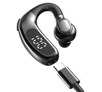 Bluetooth Handsfree Headset Single In Ear Earpiece Driver Office Hands Free Ear Piece with ENC Noise Cancelling Mic IPX5 Waterproof Wireless Ear Hook Earphone 30H Playtime HD Call for Man Women Work