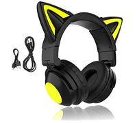 Bluetooth Headphones,Cat Ear LED Light Up Wireless Foldable Headphones Over Ear with Microphone and Volume Control for Phone/Laptop/PC/Tablet,Stereo Headset,for Girls and Boys(Black)