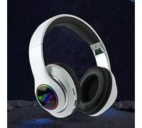 Bluetooth Headphones Over Ear, Bluetooth Headphones Over-Ear with LED, Foldable Wireless and Wired Stereo Headset Micro TF,FM for Cell Phone, PC, Soft Earmuffs Light Weight for Prolonged Wear (White)