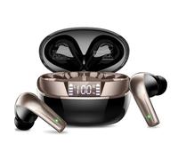 Bluetooth Headphones, Wireless Bluetooth 5.4 HiFi Sound Quality with ENC Microphone, 47 Hours Playtime In-Ear Earphones with IP7 Waterproof, Earphones with LED Display for iOS/Android, Black Gold