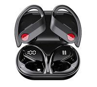 Bluetooth Headphones Wireless Earbuds 20Hrs Playback In Ear Buds Power Display with ENC Noise Canceling Mic, Last Long,Over-Ear Stereo Bass Earphones with Earhooks for Sports/Workout/Running，Red