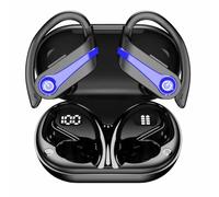 Bluetooth Headphones Wireless Earbuds 20Hrs Playback In Ear Buds Power Display with ENC Noise Canceling Mic, Last Long,Over-Ear Stereo Bass Earphones with Earhooks for Sports/Workout/Running，Blue