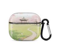 Bluetooth Headset Case A Park with Cherry Blossoms in Full Bloom Printed Case Shockproof PC Hard Shell Full Coverage Compatible with Wireless Charging And Airpods (3rd Generation) with Safety Buckle