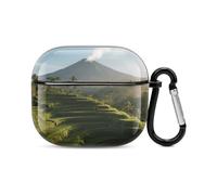 Bluetooth Headset Case Bali Terraced Volcano Printed Case Shockproof PC Hard Shell Full Coverage Compatible with Wireless Charging And Airpods (3rd Generation) with Safety Buckle