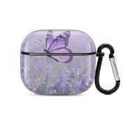 Bluetooth Headset Case Butterfly with Purple Wings Printed Case Shockproof PC Hard Shell Full Coverage Compatible with Wireless Charging And Airpods (3rd Generation) with Safety Buckle