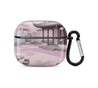 Bluetooth Headset Case Cherry Blossom Garden Printed Case Shockproof PC Hard Shell Full Coverage Compatible with Wireless Charging And Airpods (3rd Generation) with Safety Buckle