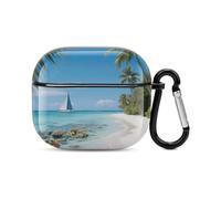 Bluetooth Headset Case Coconut-lined Beaches Printed Case Shockproof PC Hard Shell Full Coverage Compatible with Wireless Charging And Airpods (3rd Generation) with Safety Buckle