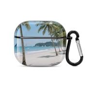 Bluetooth Headset Case Coconut Trees And White Sandy Beaches Printed Case Shockproof PC Hard Shell Full Coverage Compatible with Wireless Charging And Airpods (3rd Generation) with Safety Buckle
