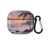 Bluetooth Headset Case Coconut Trees on The Seaside Printed Case Shockproof PC Hard Shell Full Coverage Compatible with Wireless Charging And Airpods (3rd Generation) with Safety Buckle