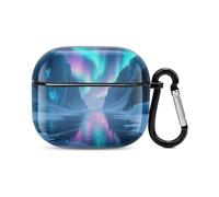 Bluetooth Headset Case Ice Fields Covered by Aurora Printed Case Shockproof PC Hard Shell Full Coverage Compatible with Wireless Charging And Airpods (3rd Generation) with Safety Buckle