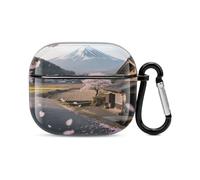 Bluetooth Headset Case Mount Fuji Cherry Blossom Season Printed Case Shockproof PC Hard Shell Full Coverage Compatible with Wireless Charging And Airpods (3rd Generation) with Safety Buckle