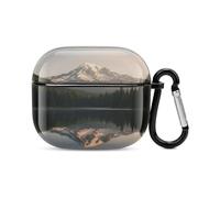 Bluetooth Headset Case Mount Rainier Lake Printed Case Shockproof PC Hard Shell Full Coverage Compatible with Wireless Charging And Airpods (3rd Generation) with Safety Buckle