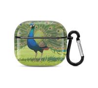 Bluetooth Headset Case Peacock Printed Case Shockproof PC Hard Shell Full Coverage Compatible with Wireless Charging And Airpods (3rd Generation) with Safety Buckle