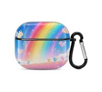Bluetooth Headset Case Rainbow Printed Case Shockproof PC Hard Shell Full Coverage Compatible with Wireless Charging And Airpods (3rd Generation) with Safety Buckle