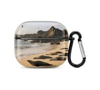 Bluetooth Headset Case Sea Lions And Beaches Printed Case Shockproof PC Hard Shell Full Coverage Compatible with Wireless Charging And Airpods (3rd Generation) with Safety Buckle