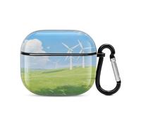 Bluetooth Headset Case Summer Grassland Windmills Printed Case Shockproof PC Hard Shell Full Coverage Compatible with Wireless Charging And Airpods (3rd Generation) with Safety Buckle