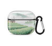 Bluetooth Headset Case Tea Plantation in The Mountains Printed Case Shockproof PC Hard Shell Full Coverage Compatible with Wireless Charging And Airpods (3rd Generation) with Safety Buckle