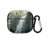 Bluetooth Headset Case Tropical Jungle Waterfall Printed Case Shockproof PC Hard Shell Full Coverage Compatible with Wireless Charging And Airpods (3rd Generation) with Safety Buckle
