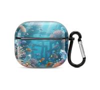 Bluetooth Headset Case Undersea Maze Printed Case Shockproof PC Hard Shell Full Coverage Compatible with Wireless Charging And Airpods (3rd Generation) with Safety Buckle