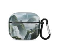 Bluetooth Headset Case Valleys Shrouded in Mist Printed Case Shockproof PC Hard Shell Full Coverage Compatible with Wireless Charging And Airpods (3rd Generation) with Safety Buckle