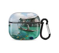 Bluetooth Headset Case Villages on The Sea Printed Case Shockproof PC Hard Shell Full Coverage Compatible with Wireless Charging And Airpods (3rd Generation) with Safety Buckle
