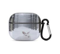 Bluetooth Headset Case White Rabbit in The Snow Printed Case Shockproof PC Hard Shell Full Coverage Compatible with Wireless Charging And Airpods (3rd Generation) with Safety Buckle
