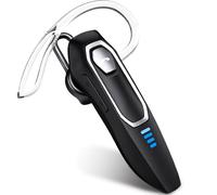 Bluetooth Headset V5.4, Single Ear Bluetooth Earpiece with Micros, Noise Cancelling Hands Free Wireless Headset for Mobile Phone with 36H Talking Time/Mute Function (black-silver frame)