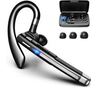 Bluetooth Headset Wireless Earpiece with ENC Noise Cancelling Mic, Bluetooth 5.3 Trucker Headset with LED Digital Display Charging Case, 72H Playtime Hands-Free for Office Driving Phones (Black)