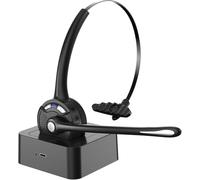 Bluetooth Headset with Microphone, Noise Canceling Wireless On Ear Headphones, Bluetooth Headphones with Mic Charging Base, Phone Headset Mute Button for Laptop, Skype, Call Centers, Office, Trucker